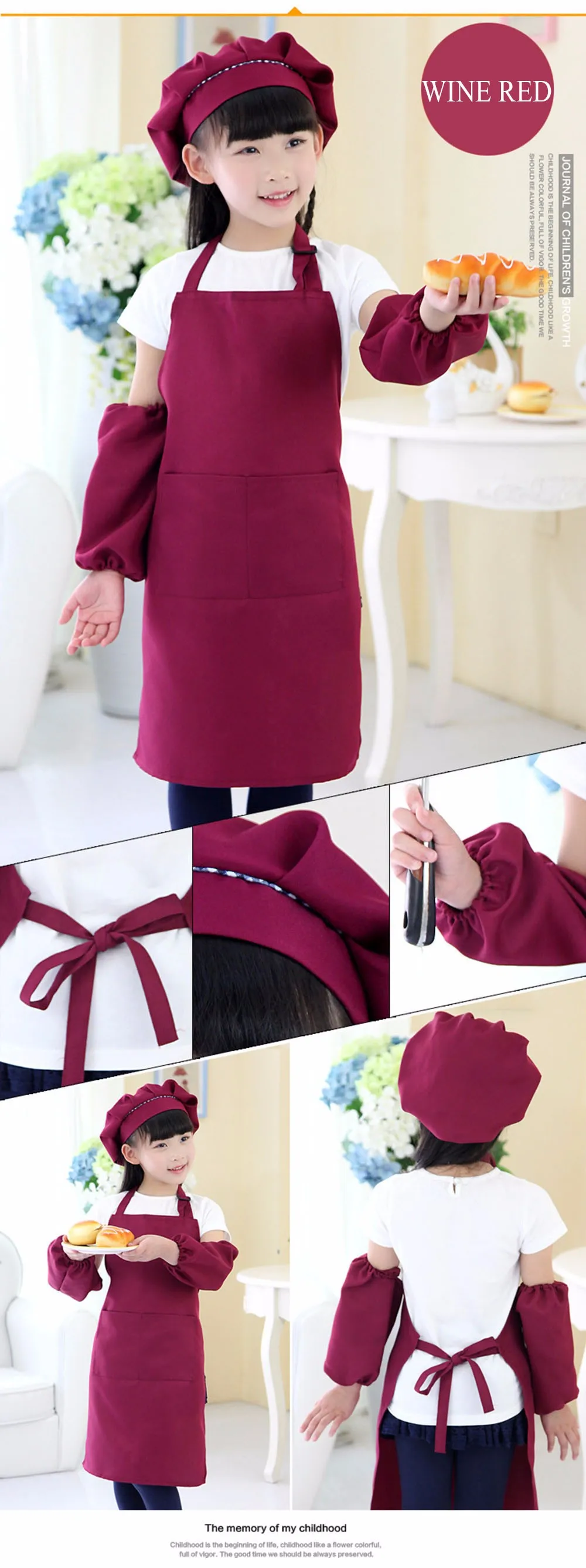 3pcslot Newest Beauty Children Aprons For Kitchen Painting Drawing Kindergarten Work Adjustable Strap For Children Cleaning Aprons+ Raglan Sleeves +Hat KC1218 (8)