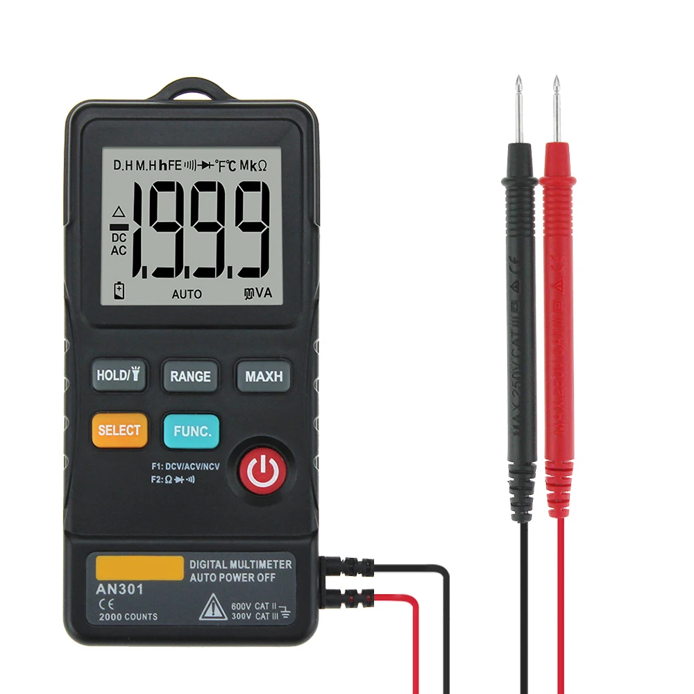 

New AN301 Mini Digital Multimeter 1999 Counts Portable AC DC Voltmeter Resistance Ammeter Meter Tester Black/Red