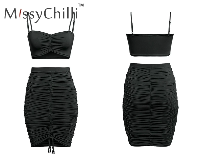 MissyChilli, гофрированное платье без бретелек, костюм из двух частей, женское элегантное облегающее платье с высокой талией, сарафан, женское сексуальное летнее Клубное платье