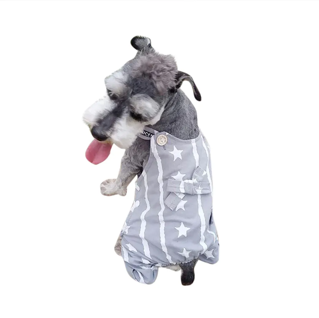 Dog Jumpsuit Pet Cats Dog Spring And Summer Breathable Cute Star Printed Pet Dog Clothes York Pet Supplies Costume Roupa - Color: Gray