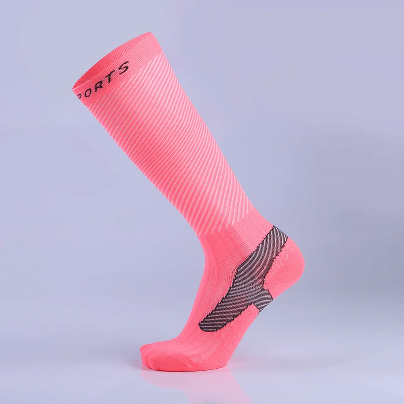 Профессиональные спортивные футбольные носки компрессионные футбольные носки фитнес Баскетбол Бег Велоспорт эластичные гольфы высокие носки для взрослых - Цвет: PINK
