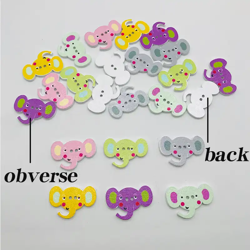 Ogquaton 50 unids Color Elefante Botones de Madera 2 Agujeros Flatback Button para Costura Costura DIY