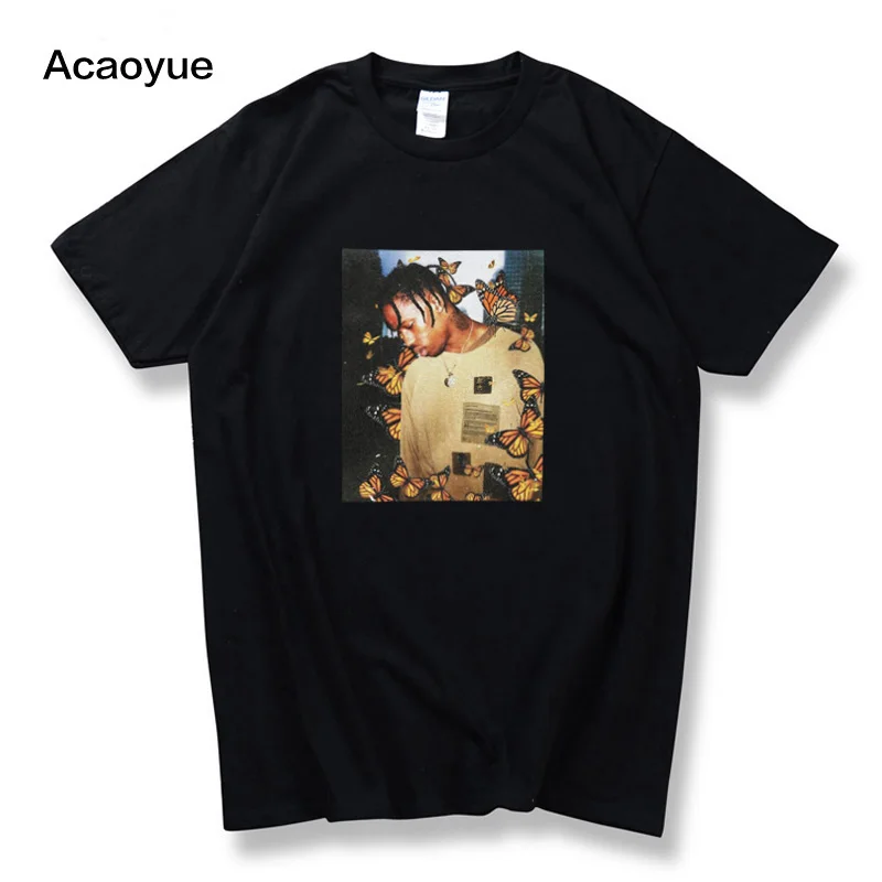 

2018 Travis Scott Butterfly T shirt Effect Rap Music Album Cover men and women Astroworld Face material top T-shirt s-2xl