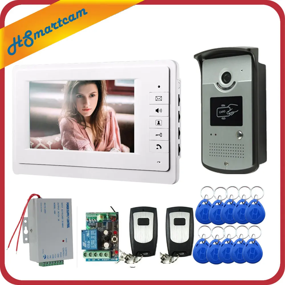 FREE SHIPPING New 7 inch Video Intercom Door Phone System 1 Monitor + 1 RFID Access Doorbell Rainproof Camera + 2 Remote Control FREE SHIPPING New 7 inch Video Intercom Door Phone System 1 Monitor + 1 RFID Access Doorbell Rainproof Camera + 2 Remote Control
