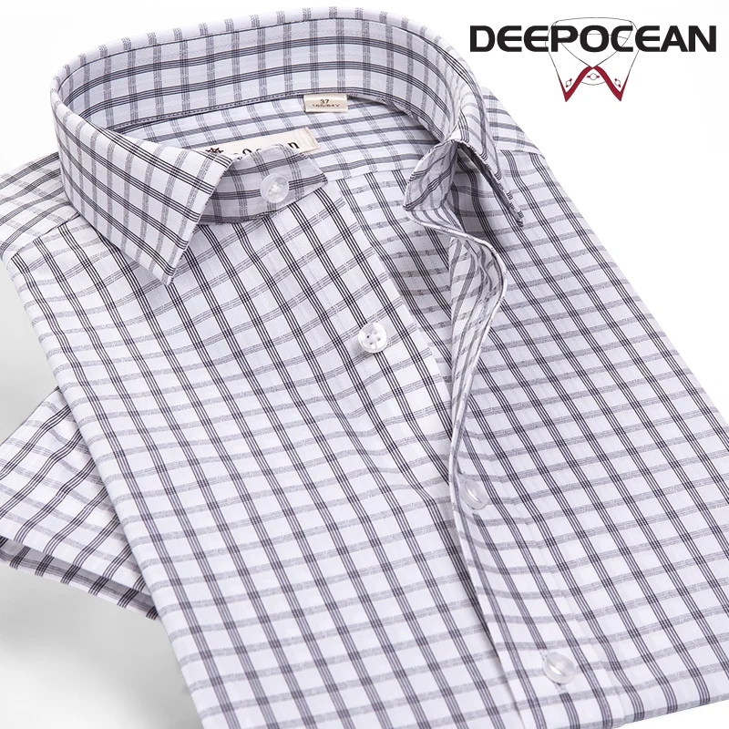 Light Color Men Shirts Fashion Shirt Short Grid Cotton Shirts Slim Fit Casual Business Shirt Men Tops Hombres Camisas DX85507S