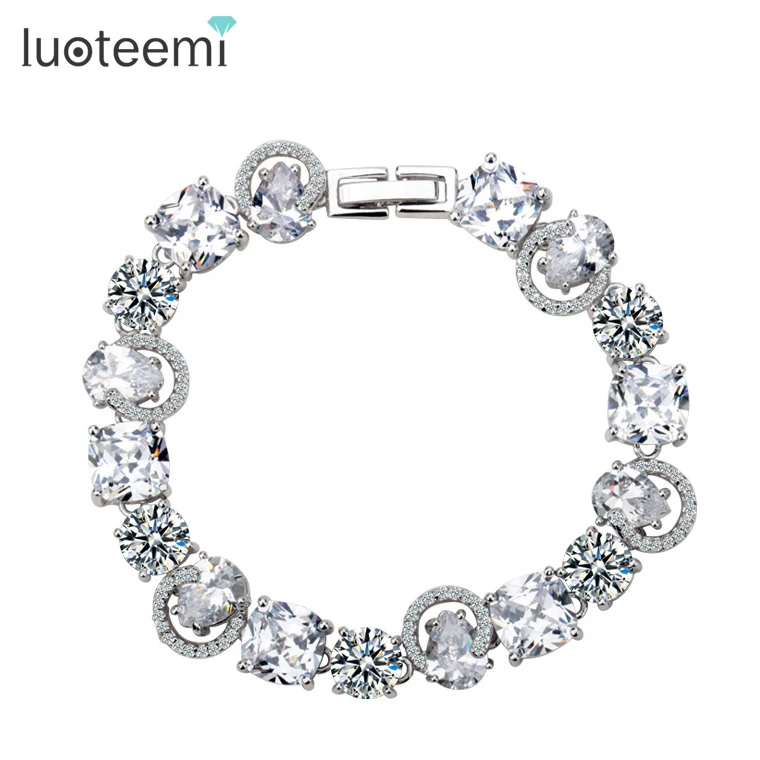 

LUOTEEMI High Quality white gold-Color AAA White Cubic Zirconia Fashion Bracelet Bangles For Women Shining Luxury Bridal Jewelry