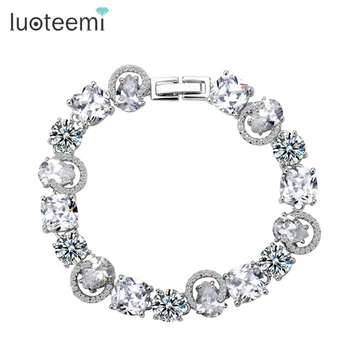 

LUOTEEMI High Quality white gold-Color AAA White Cubic Zirconia Fashion Bracelet Bangles For Women Shining Luxury Bridal Jewelry