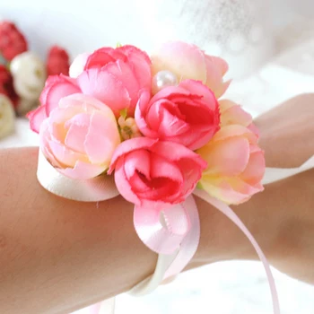 

New Mini Free Shipping 20 pcs DIY Wreath Material Artificial Flowers Pink Wedding Flower Decoration Bride Wrist Flower