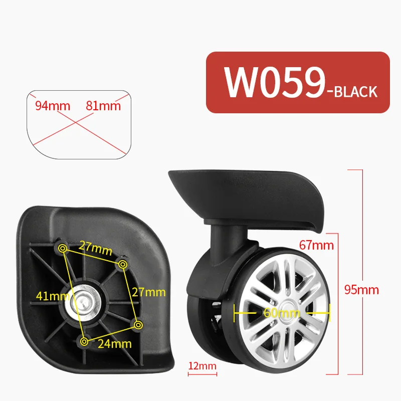 Сменный чемодан для багажа, Нейлоновые цветные колеса, аксессуары, универсальный чемодан на колесиках, аксессуары, коробка для самолета, колеса - Цвет: W059(2 Wheels)Black