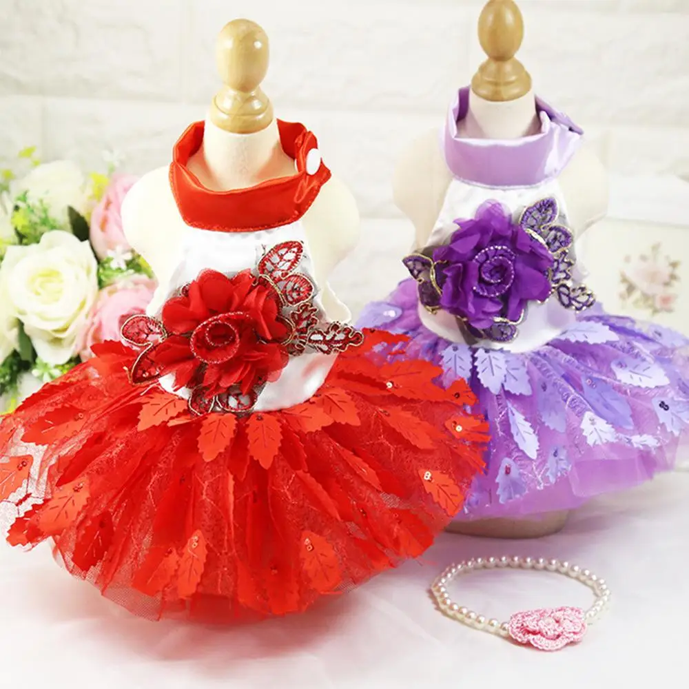 

Luxury Leaves Floral Dog Dresses for Small Dogs XXL Female Princess Dog Dress Summer Wedding Puppy Clothing Sweet Pet Products