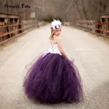 Фиолетовое платье-пачка для девочек; вечерние платья ручной работы для девочек; элегантное белое кружевное атласное платье с фатиновой юбкой; платье для дня рождения и свадьбы для девочек