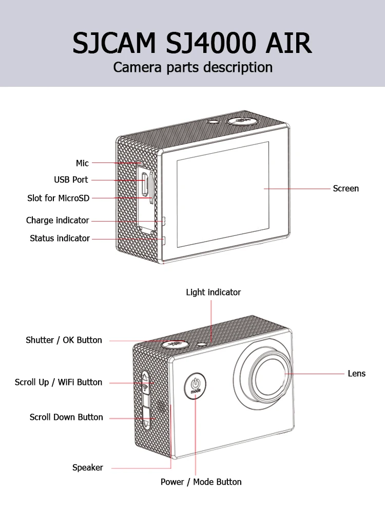 SJCAM SJ4000 AIR экшн-камера Full HD Allwinner 4K@ 30fps wifi 2," экран Водонепроницаемая подводная камера Спортивная DV Cam