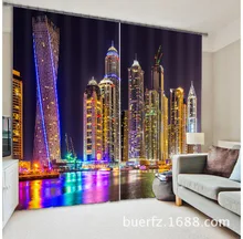 City lights Luxury 3D Blackout Curtains For Living room Bedding room Drapes Cotinas para sala for Chirstmas decorative