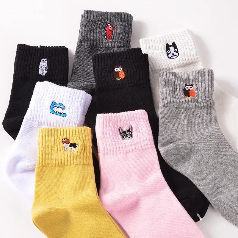

2018 New Lovely Embroidery Cotton Women Socks Japan Harajuku Winter Dog Socks Owl Summer Animal Socks personal chaussette femme