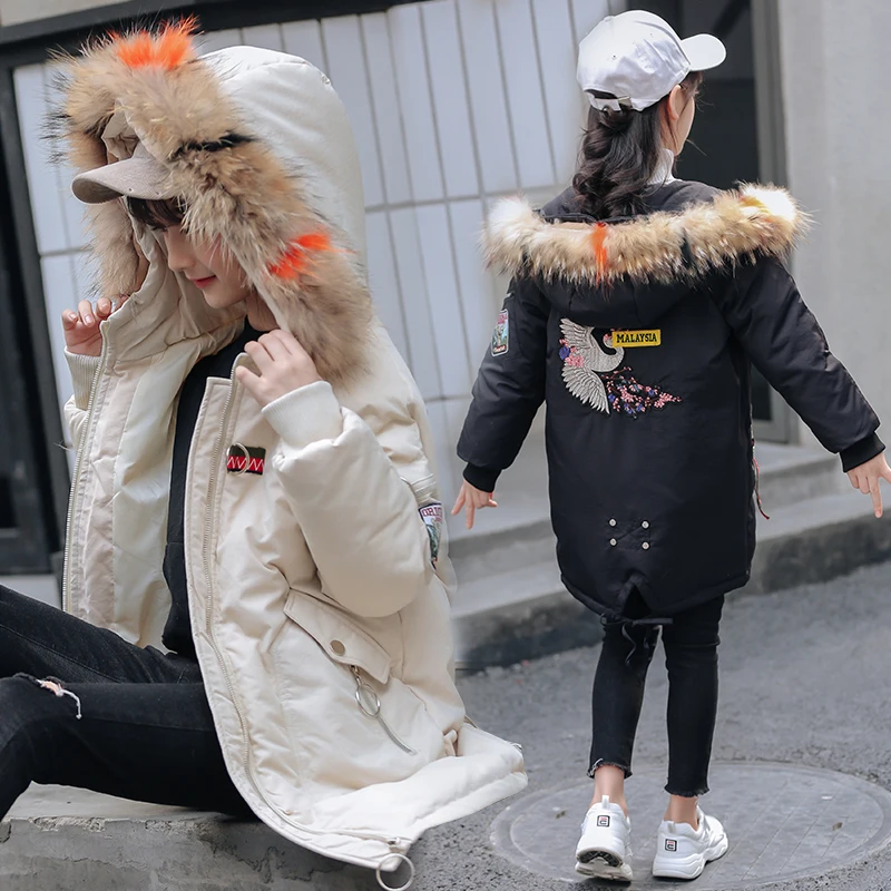 

2018 Children Girl Jackets Winter coat For Girl Fashion kids natural Fur Hooded Thick Cotton Down Warm for -30degree