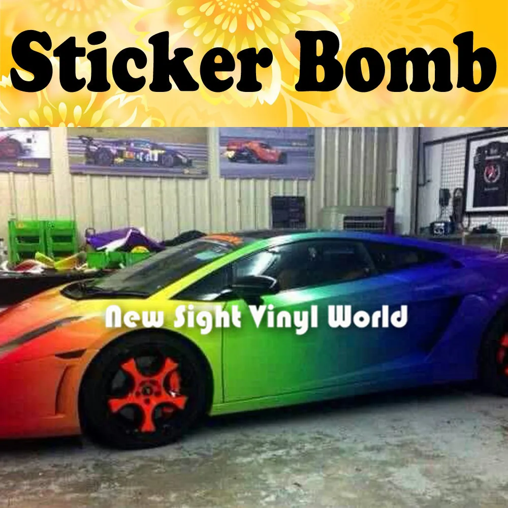 - Rainbow Sticker Bomb Car Wrap Gradient Color Sticker Bombing Vinyl Film Bubble Free Size15030mRoll