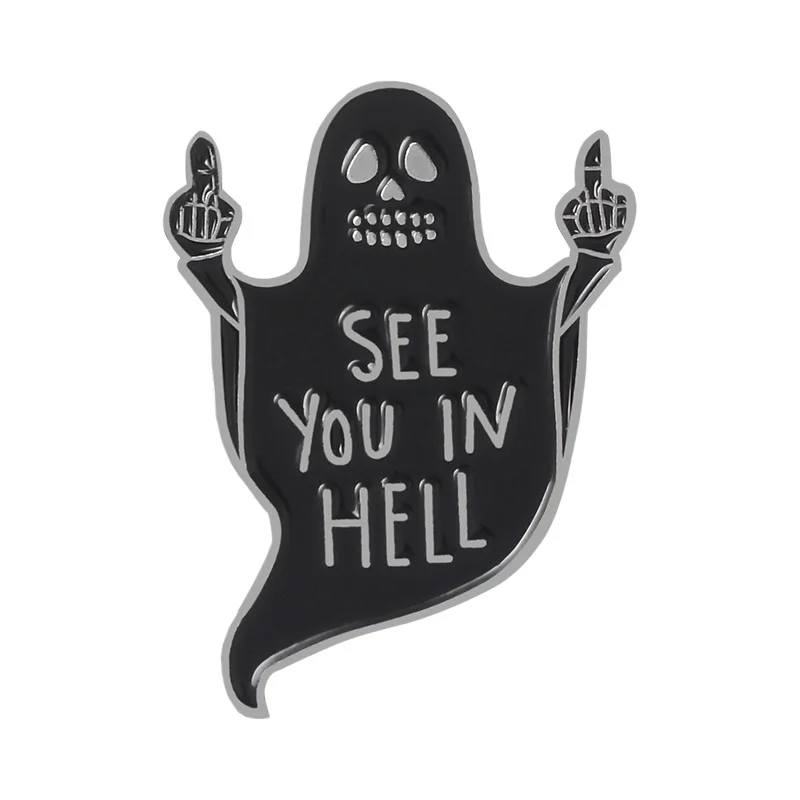 

Ghost badge SEE YOU IN HELL medal cartoon brooch pin