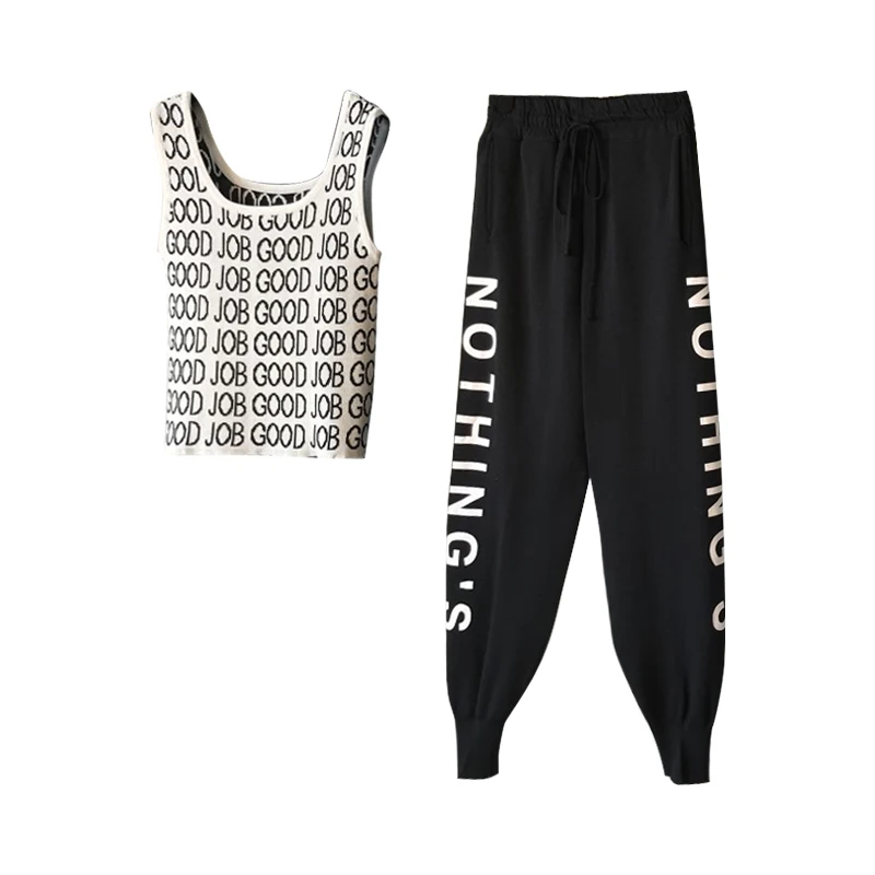 ALPHALMODA новинка 2019 персонализированная вязанная майка с буквенным принтом + штаны