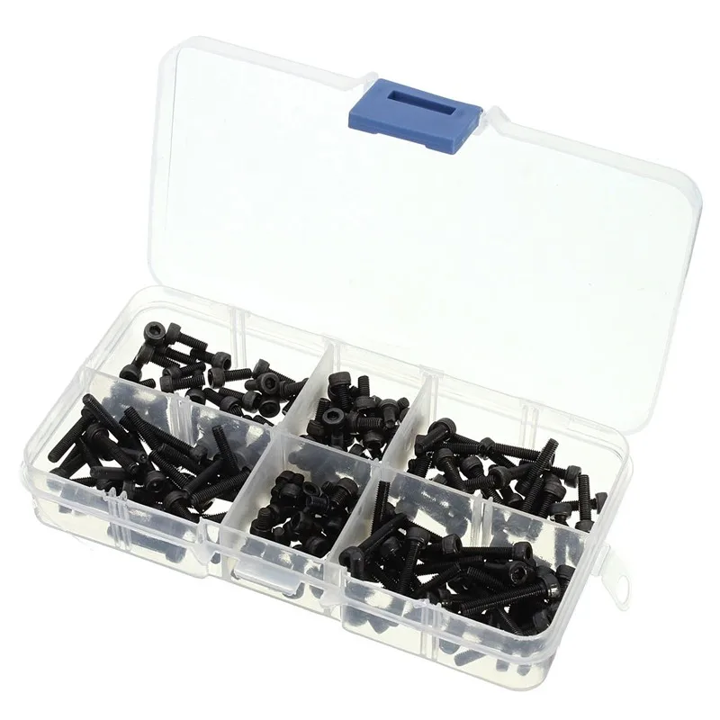 

180pcs/set M3CH6 M3 4/6/8/12/16/20mm Black Carbon Steel Allen Bolt Hex Socket Head Cap Screw Metric Assortment Kit with Box