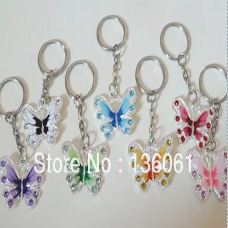

Mixed Vintage Silver Enamel Rhinestone Butterfly Key Chain Ring For Keys Car DIY Bag Key Chain Handbag Accessories Hot P956