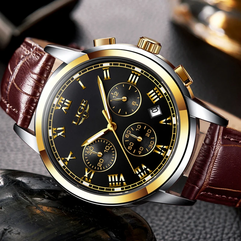 2018 New Watches Men Luxury Brand LIGE Chronograph Sports Watches Men's Waterproof Leather Quartz Analog Clock Relogio Masculino