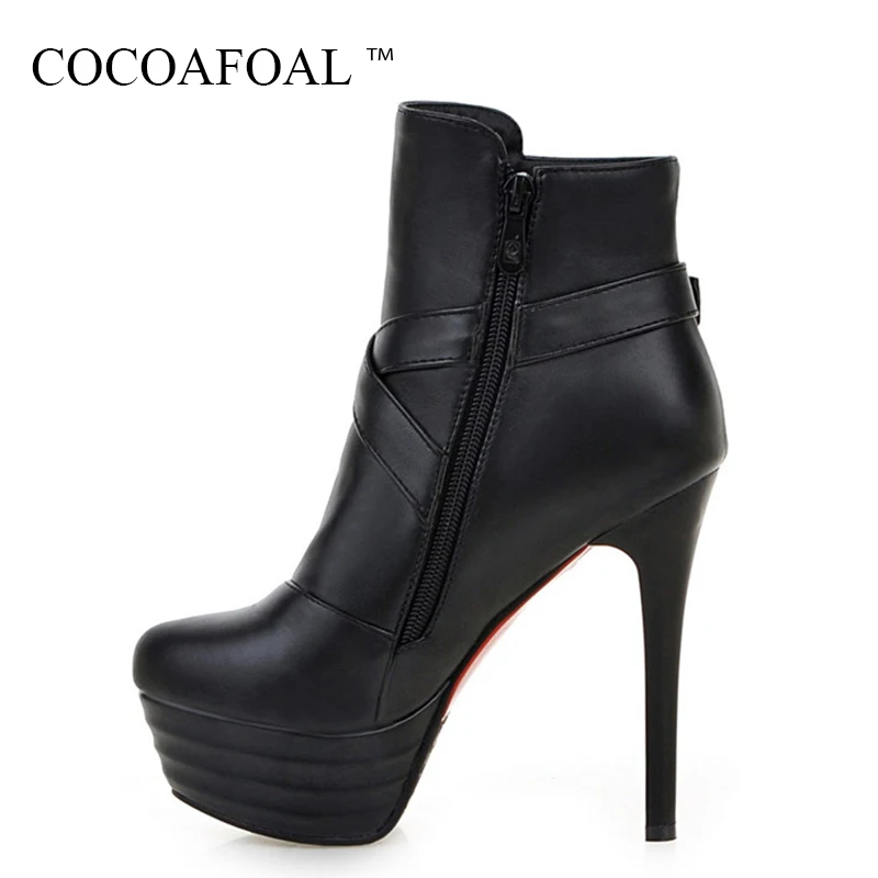 Koop COCOAFOAL vrouwen 13 CM Hoge Hakken Schoenen Herfst Winter Martin Laarzen Sexy Zwarte Gesp Enkellaarsjes Plus Size 33 43 44 Enkel laarzen