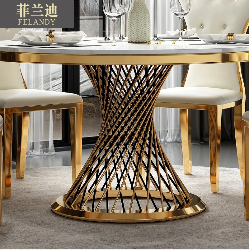 75cm High Metal Gilded Dinner Table / 130cm (4 1/4ft) Round Marble Top