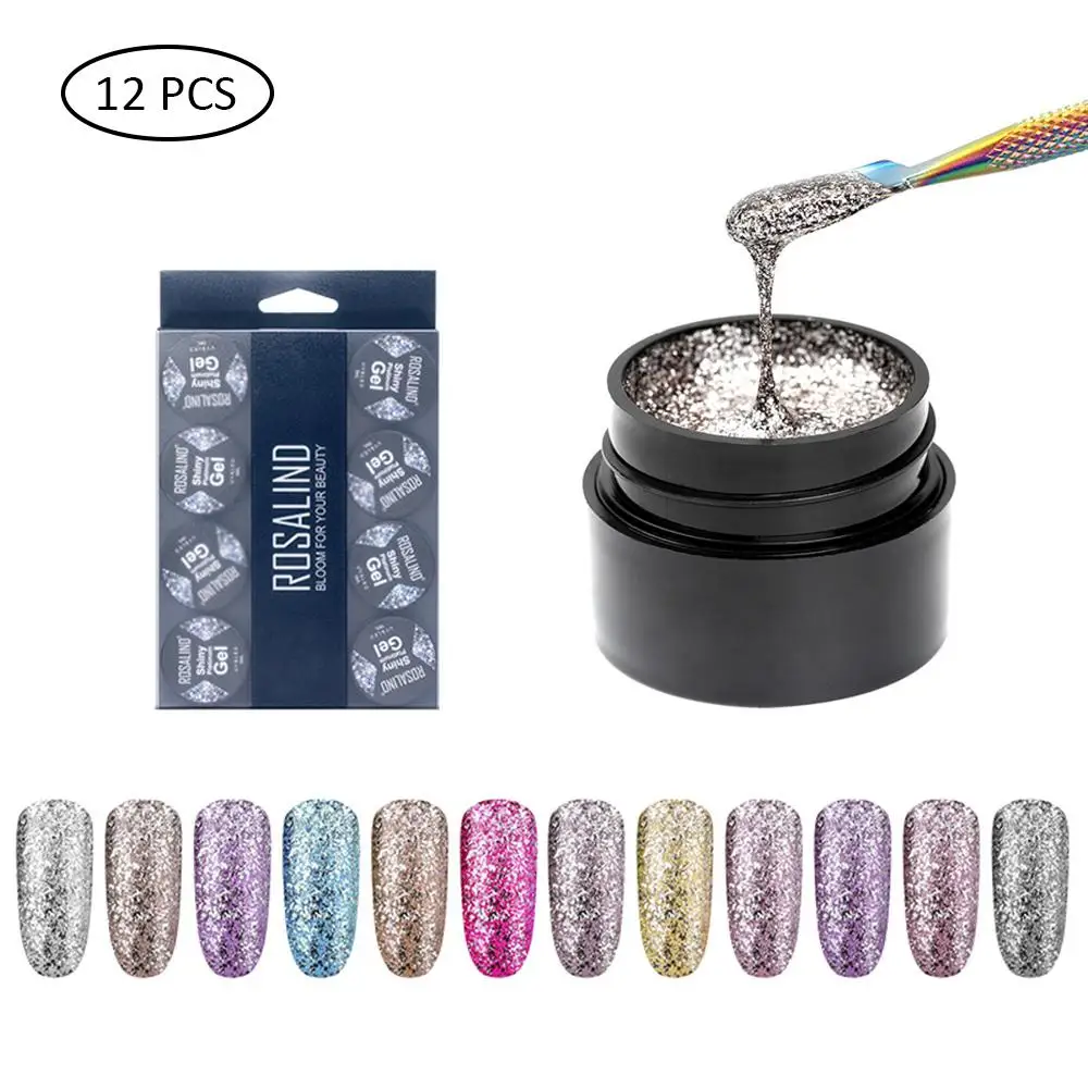 

12 Pcs 5ml/pcs Glitter Platinum Nail Glue Set UV LED Nails Poly Gel Polish Super Shiny Varnish Manicure Kit Nail Art Tools