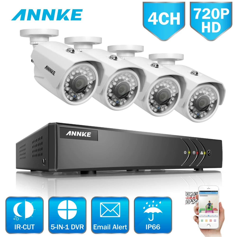 ANNKE 1080N 4CH 720 P домашней безопасности HD DVR 4 шт. 1MP 1200TVL AHD ИК CCTV камера системы 8 канальный товары теле и видеонаблюдения комплект