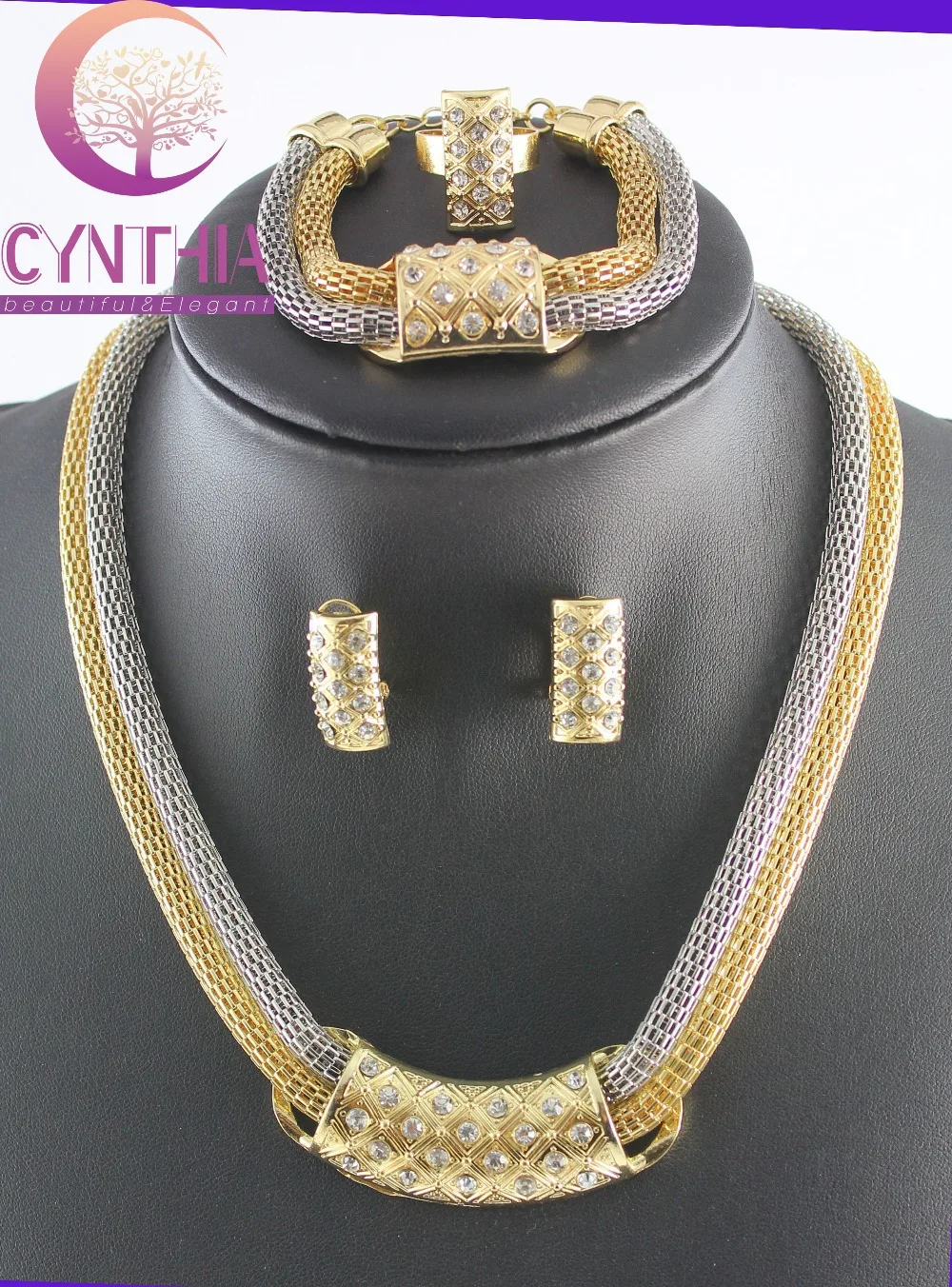 Dubai African Double Chain Gold Crystal Romantic Bridal Fashion