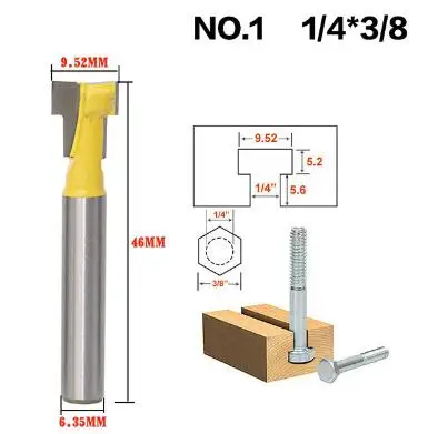 1 шт. 6,35 мм 1/" хвостовик Т-образная долбежная и Т-образная Замочная скважина резак древесины фрезы стальные ручки 3/8''& 1/2 ''Длина резак для дерева - Длина режущей кромки: NO 1