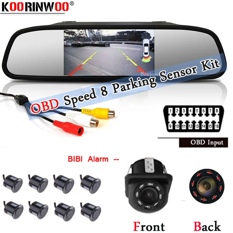 

Koorinwoo HD OPS Car Parktronic Parking Sensor 8 Radars Reverse Probes With Mirror Monitor Rearview Camera System Car-Detector