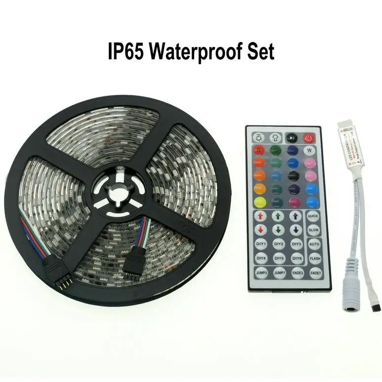 

DC12V IP65 Waterproof 5050 60Leds/M RGB Led Strip + 44key Mini IR Remote Controller / Single Color Without Controller