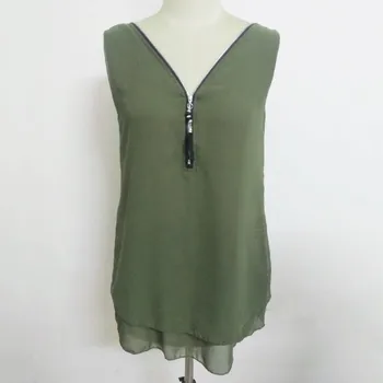 

NEW Summer Blouses Women without Sleeves With A Zip Chiffon Blouse Corrective Street Plus Sizes S-5XL