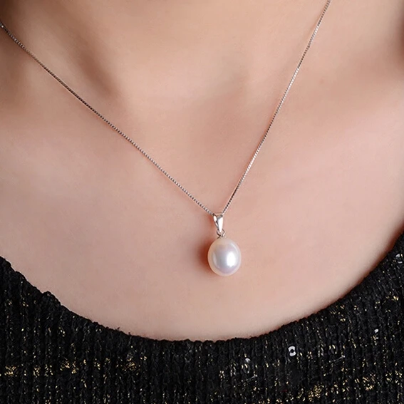 SHDIYAYUN Big Sale Pearl Necklace 9-10mm Drop Shape Natural Freshwater Pearl Pendant 925 Sterling Silver Jewelry For Women Gift