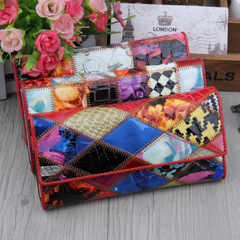 

10PCS / LOT Creative Leather Wallets Women Geometric Purse Billfolds Long Card Holder Large Wallet Female Phone Money Bag