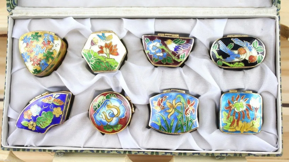 

1Set/8pcs Classic Chinese Handmade Animal Cloisonne Jewelry Box Powder Case Box