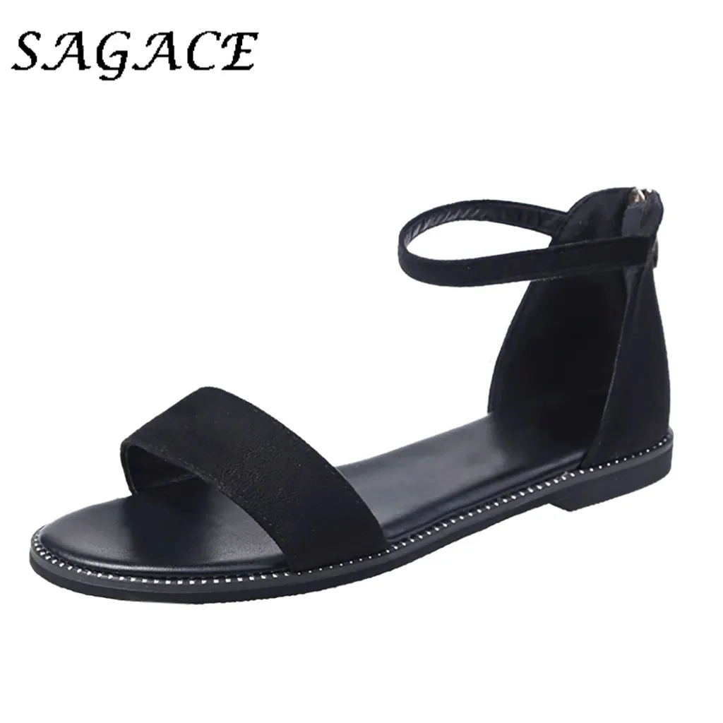 

SAGACE Shoes Women flat sandals zipper Simple rubber beach sandals 2019 summer ladies flat sandals women casual female shoes