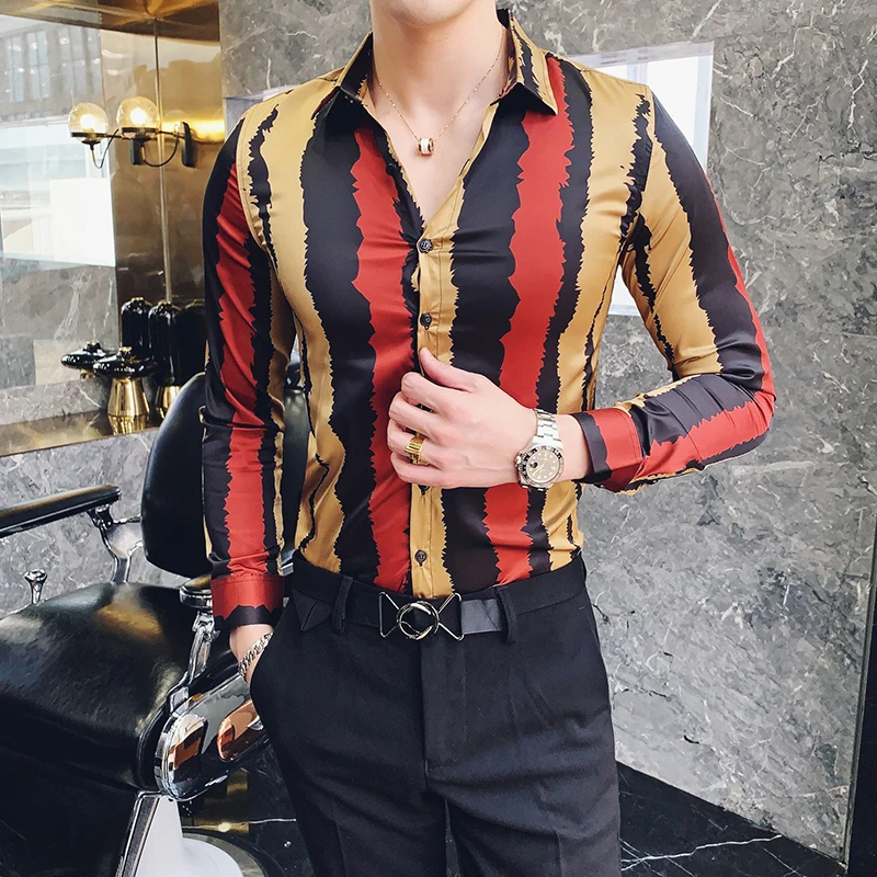 2019 الأزياء الذكور مصمم حزب النادي حفلة موسيقية حزب قمصان/الرجال عالية الجودة شريط ضئيلة قميص رسمي للأعمال/رجل التلبيب كم طويل قمصان