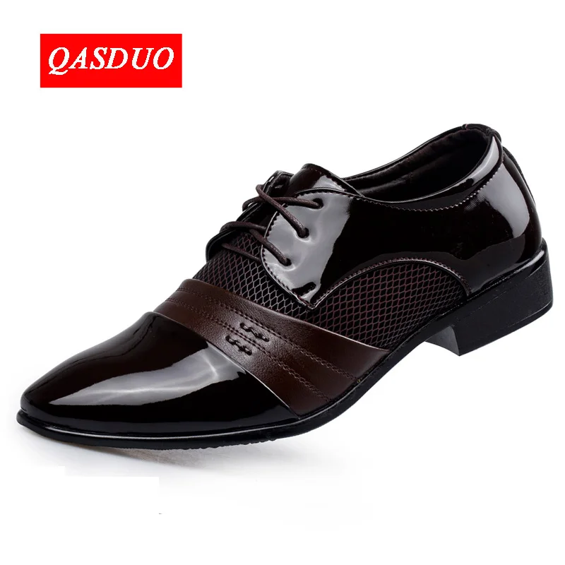 Hollow Outs Breathable Men Formal Shoes Pointed Toe Patent Leather Oxford For Men Dress Shoes Business Office Working Shoes