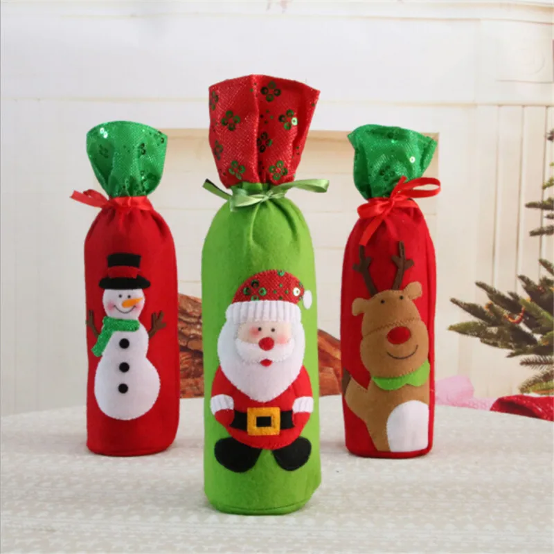 

Christmas Red Wine Bottle Cover Decoration Dinner Party Table Decoration Sequin Embroidery Drawstring Santa Claus Gift Bag