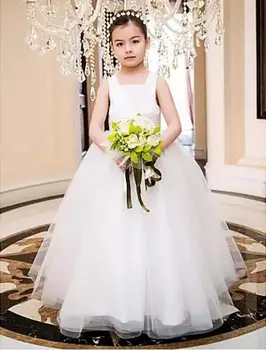 

Cheap Tulle Flower Girl Dress For Special Occasion Zipper Back Square Neck Holy First Communion Gowns For Princess New Arrivals