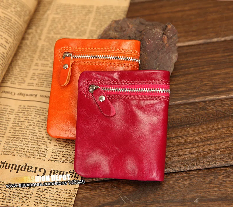 Fashion Oil waxed Genuine Leather Wallet for Women Simple Stye Women's Luxury Real Leather Wallet with Zipper  (1)