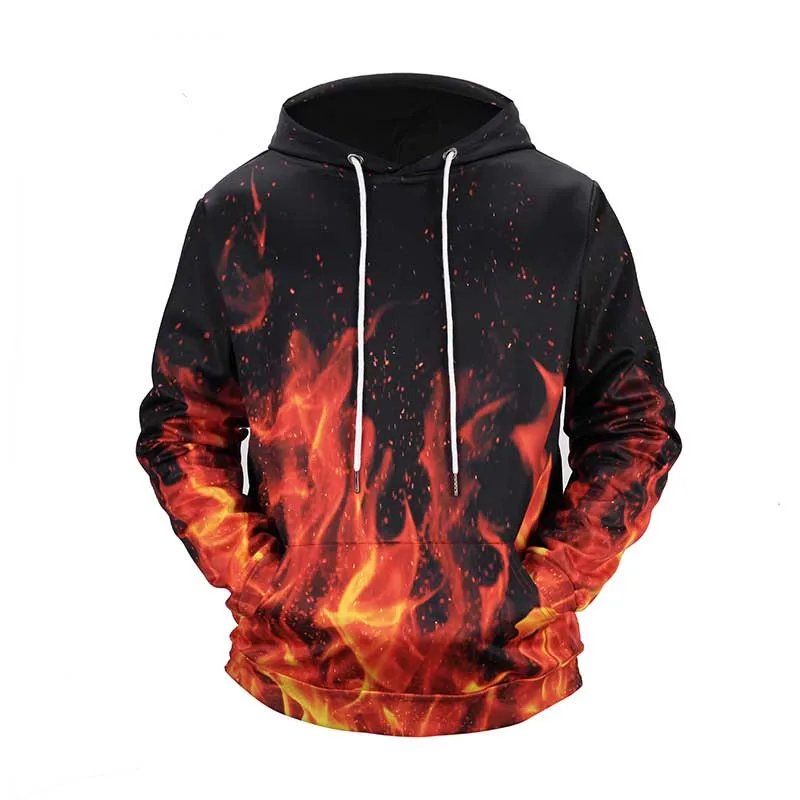 

2019 Funny Fire Hoodie Autumn Sweatshirt Harajuku Hoody Tracksuit 3D Print Casual Hooded Pullover Male Hip Hop Black Hoodies
