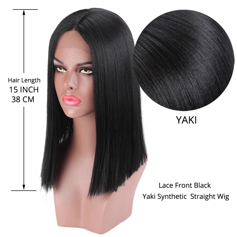 Alileader Long Bob Lace Front Wig Middle Part Lace Wig Yaki Straight Natural Synthetic Hair Lace Front Full Wigs For Black Women