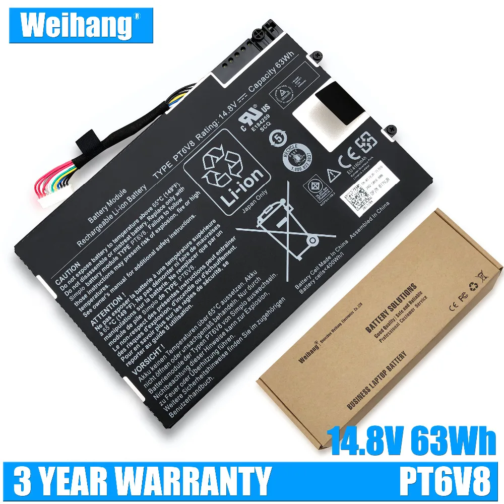 

Weihang Laptop Battery PT6V8 for DELL Alienware M11x M14x R1 R2 0w3vx3 08P6X6 PT6V8 T7YJR Full Capacity 63Wh