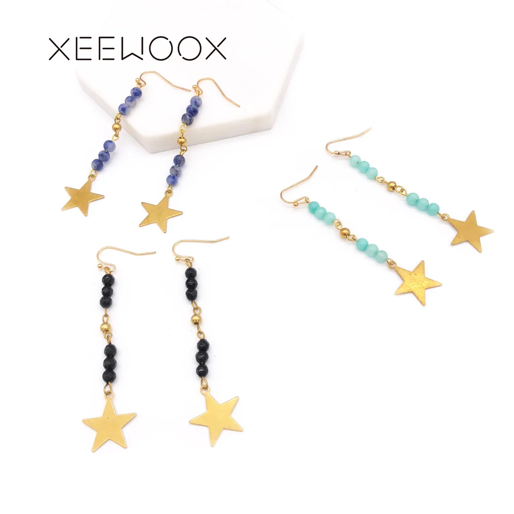 XEEWOOX 2019 новые серьги из натурального камня простые геометрические сплава модные
