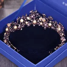 Barok Vintage Mor Kristal Düğün Gelin Tiaras Hairband Başlığı Siyah Prenses Yarışmasında Taç Gelin saç aksesuarları