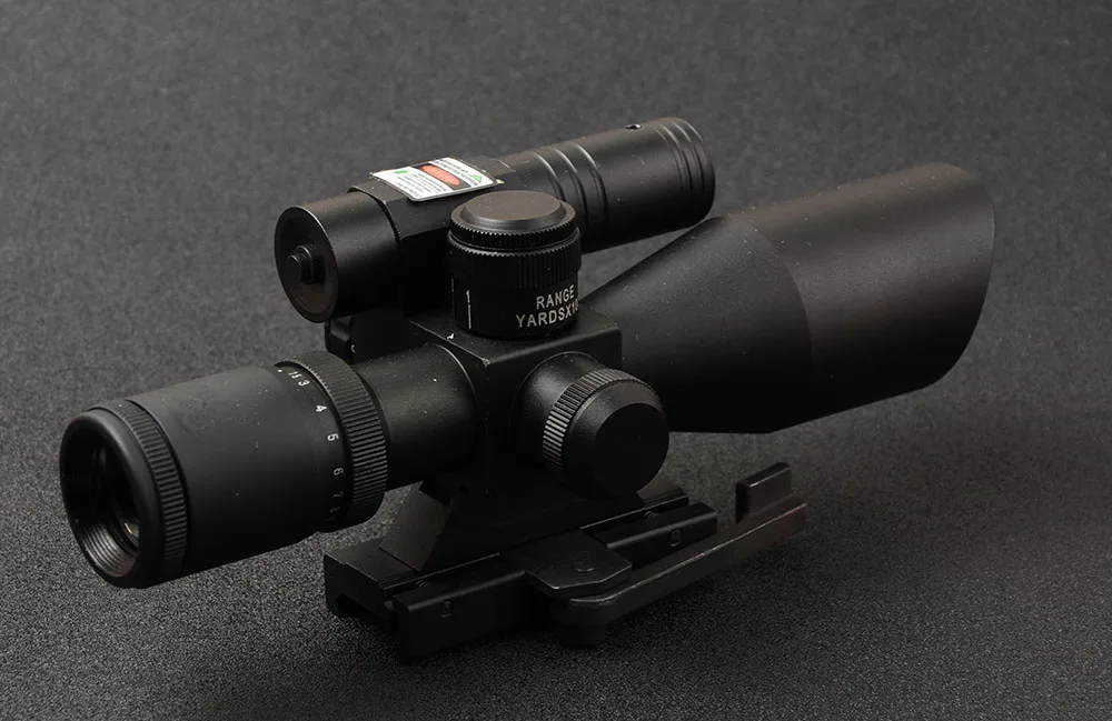 

Hunting shooting 2.5-10x40 mil dot lighting rifle scope and green laser sight scope with qd picatinny weaver rail mount base