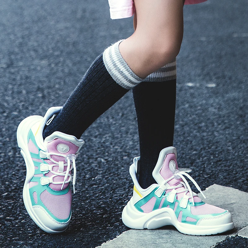 Новые роскошные брендовые Дизайнерские кроссовки для девочек; дышащие детские кроссовки для девочек; модная обувь; детские спортивные кроссовки для девочек